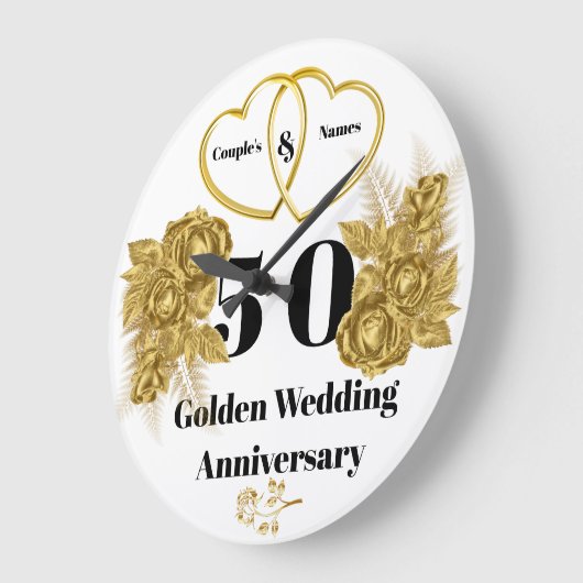 金パーソナライズされた金結婚周年記念ギフト時計 ラージ壁時計 (傾斜)