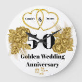 金パーソナライズされた金結婚周年記念ギフト時計 ラージ壁時計 (正面)