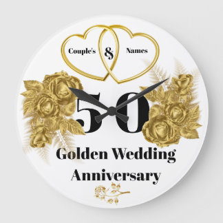 金パーソナライズされた金結婚周年記念ギフト時計 ラージ壁時計