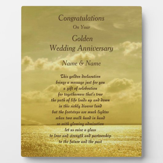 金パーソナライズされた金結婚周年詩 フォトプラーク (正面)