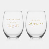 金パーソナライズされた金50周年記念ギフト ステムなしワイングラス (裏面)