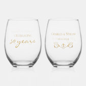 金パーソナライズされた金50周年記念ギフト ステムなしワイングラス (正面)