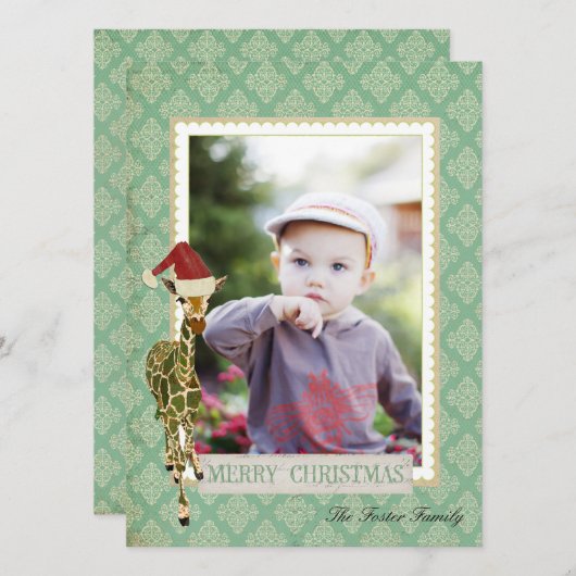金ヒスイのキリンのクリスマスの写真カード シーズンカード (正面/裏面)