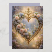 金ビクトリアンのハートとバラ、ヴィンテージ シーズンカード (正面/裏面)