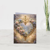 金ビクトリアンのハートとバラ、ヴィンテージ シーズンカード (裏面)