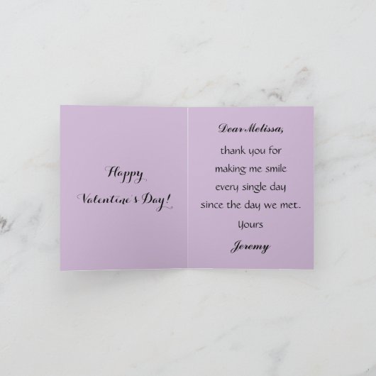 金ビクトリアンのハートと薄紫の花、ヴィンテージ シーズンカード (内部)