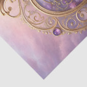 金ビクトリアンのハートと薄紫の花、ヴィンテージ 薄葉紙 (詳細)