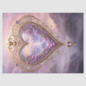 金ビクトリアンのハートと薄紫の花、ヴィンテージ 薄葉紙 (正面)