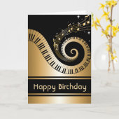 金ピアノ鍵および金ゴールド音楽ノート カード (黄色い花)