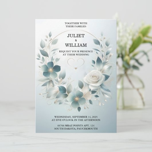 金ファンシー属グラム光沢のあるハイエンドシルバー結婚の 招待状 (スタンド正面)