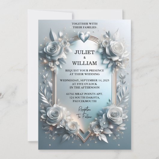 金ファンシー属グラム光沢のあるハイエンド結婚シルバー 招待状 (正面)