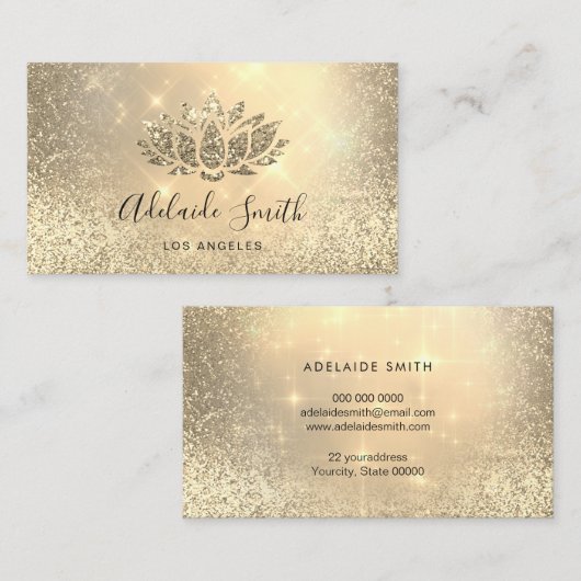 金フェイクグリッターエレガント蓮 名刺 (正面/裏面)