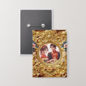 金フェイク中国の彫り枠 缶バッジ (正面/裏面)