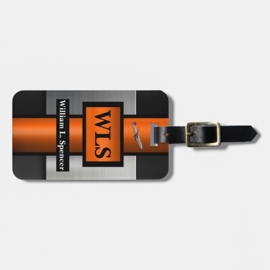 金フェイク属オレンジブラックグレーモノグラム ラゲッジタグ (正面横)