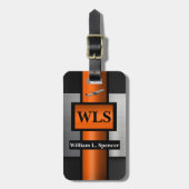 金フェイク属オレンジブラックグレーモノグラム ラゲッジタグ (正面縦)