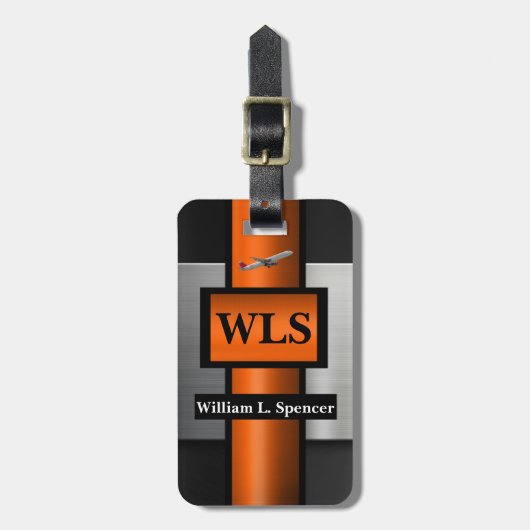 金フェイク属オレンジブラックグレーモノグラム ラゲッジタグ (正面縦)