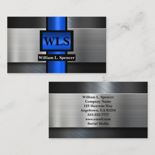 金フェイク属グレーブラックブルーモノグラム 名刺 (正面/裏面)