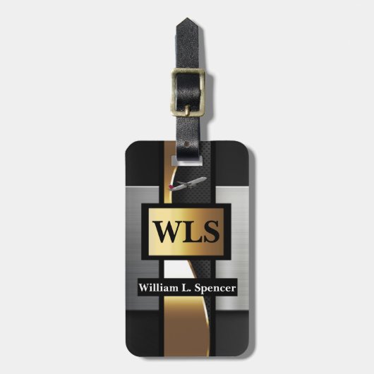 金フェイク属金ゴールドブラックグレーモノグラム ラゲッジタグ (正面縦)