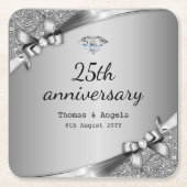 金フェイク属銀ダイヤモンド25周年記念GLAM スクエアペーパーコースター (正面)