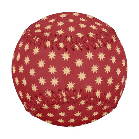 金フェイク箔と赤の星のパターン 野球ボール (正面)