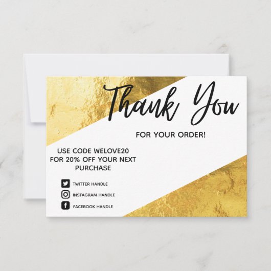 金フェイク箔のジオメトリックメディアインサー感謝していト サンキューカード (正面)