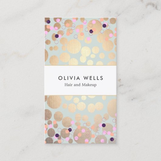 金フェイク箔の円と紙吹雪 名刺 (正面)