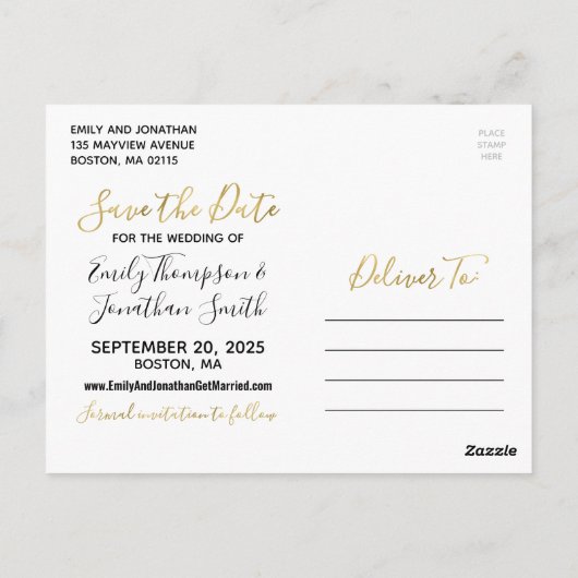 金フェイク箔の写真日付はがきを保存 ポストカード (裏面)