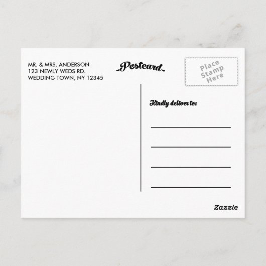 金フェイク箔の写結婚真ありがとう ポストカード (裏面)