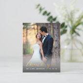 金フェイク箔の手書き結婚の感謝 ポストカード (スタンド正面)