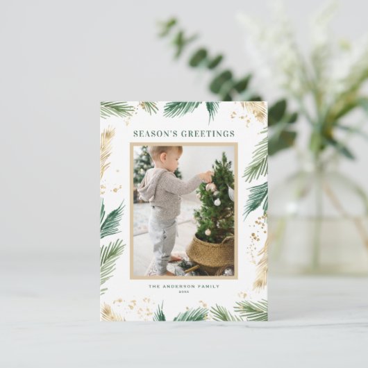 金フェイク箔の松の葉シーズンのご挨拶 ポストカード (スタンド正面)