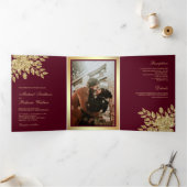 金フェイク箔の離れフローラブルゴーニュ結婚ズ 三つ折り招待状 (内部)