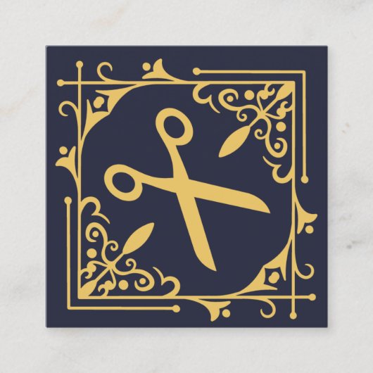 金フェイク箔はさみヘアスタイリストNavy Blue スクエア名刺 (正面)