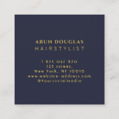 金フェイク箔はさみヘアスタイリストNavy Blue スクエア名刺 (裏面)