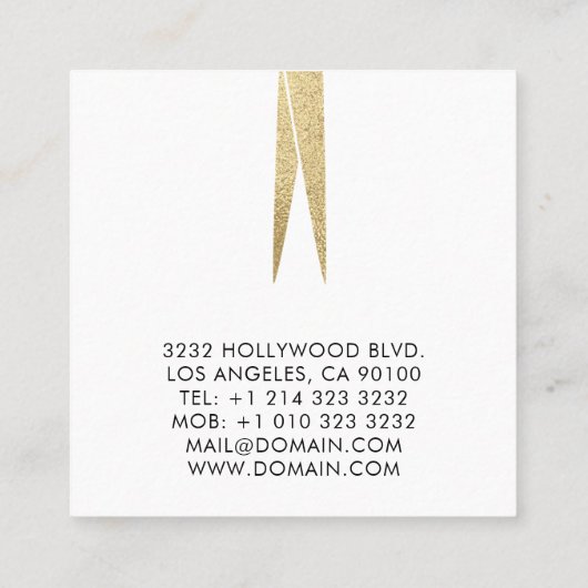 金フェイク箔はさみ美容師 スクエア名刺 (裏面)