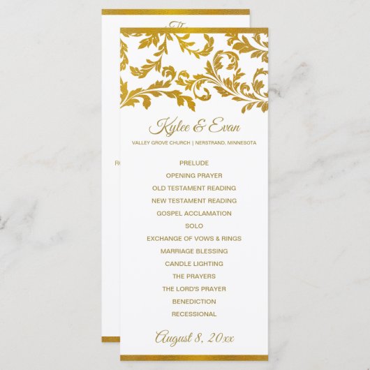 金フェイク箔エレガントな結婚式プログラム（高） プログラム (正面/裏面)