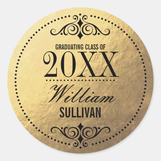 金フェイク箔エレガント卒業ステッカー ラウンドシール (正面)