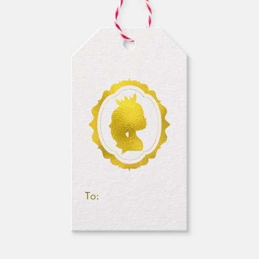 金フェイク箔カメオプリンセス ギフトタグ (正面)