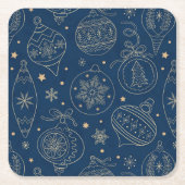 金フェイク箔クリスマスツリー装飾パターン スクエアペーパーコースター (正面)