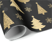 金フェイク箔クリスマスツリー&ブラック《写真》ぼけ味 ラッピングペーパー (ロールコーナー)