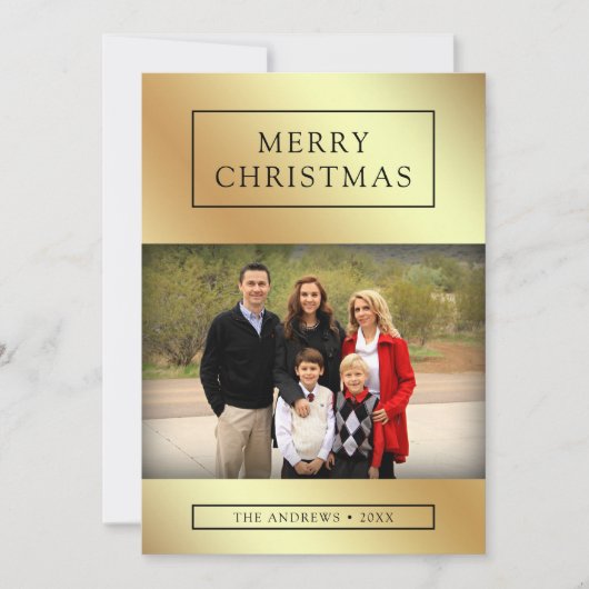 金フェイク箔クリスマスファミリー写真 シーズンカード (正面)