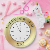 金フェイク箔クロック真夜中ハッピーニューイヤー ペーパープレート (パーティー)