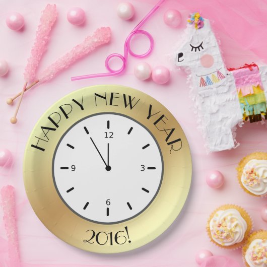 金フェイク箔クロック真夜中ハッピーニューイヤー ペーパープレート (パーティー)