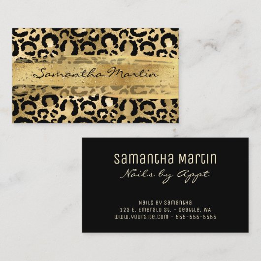 金フェイク箔グリッターブラシストロークヒョウ 名刺 (正面/裏面)