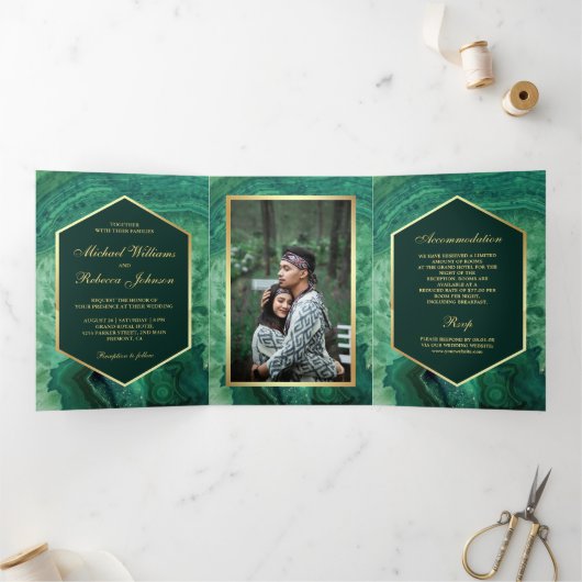 金フェイク箔グリーンアゲ結婚ートの写真 三つ折り招待状 (内部)