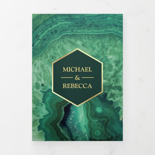 金フェイク箔グリーンアゲ結婚ートの写真 三つ折り招待状 (カバー)
