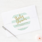 金フェイク箔グリーンストライプ赤ちゃんシャワー ラウンドシール (封筒)
