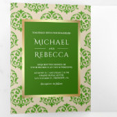 金フェイク箔グリーンダマスク結婚式の写真 三つ折り招待状 (内部最初)
