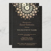 金フェイク箔サークルモチーフ黒フォーマルパーティー 招待状 (正面/裏面)