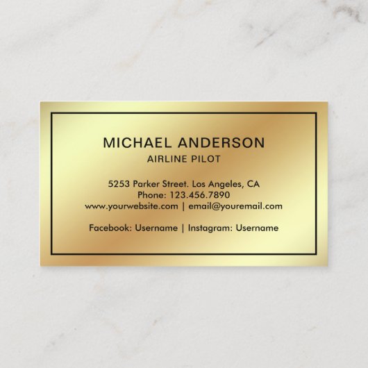 金フェイク箔ジェット機飛行機パイロット 名刺 (裏面)