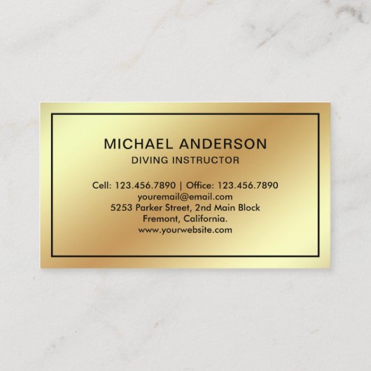 金フェイク箔スキューバダイビングインストラクター 名刺 (裏面)
